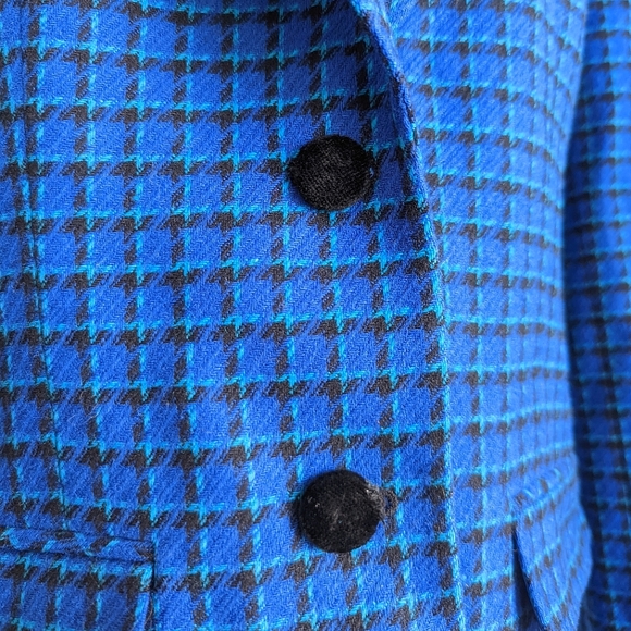 PENDLETON Vintage Blue Black Plaid Velvet Collared Wool Blazer Skirt Set Size 6 - Picture 15 of 16